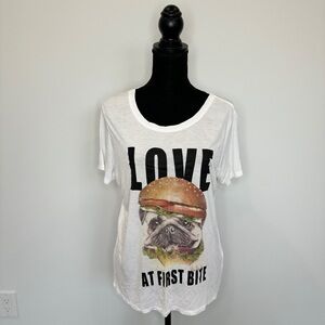 Divided 'Love at First Bite' White Oversized Short Sleeve Shirt (S)